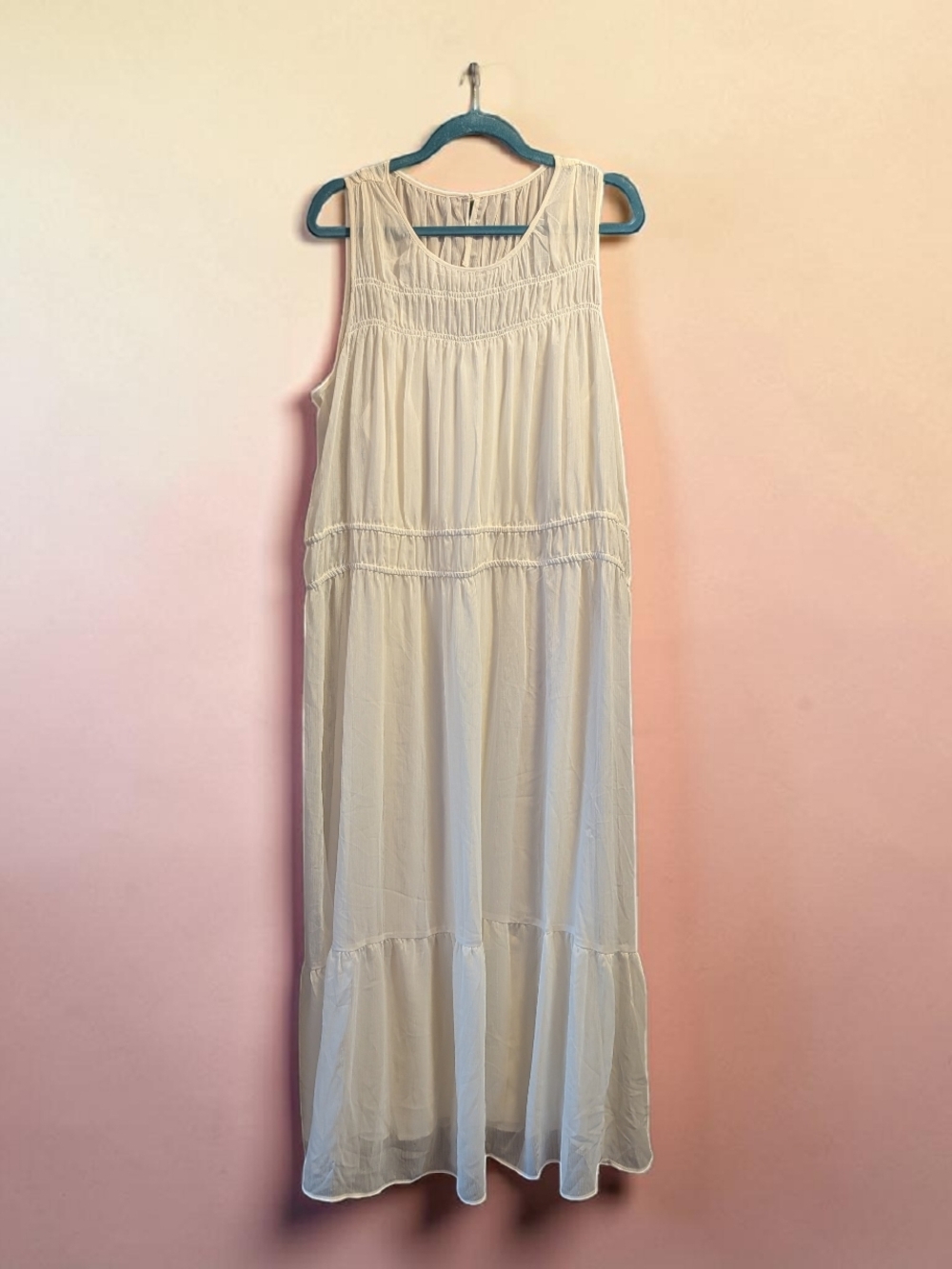 Sleeveless Cream Maxi Dress with Smocked Bodice